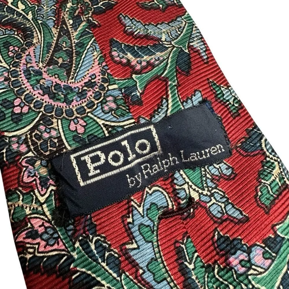 Vintage Polo Ralph Lauren Hand Made Silk Paisley Red Pink‎ Tie